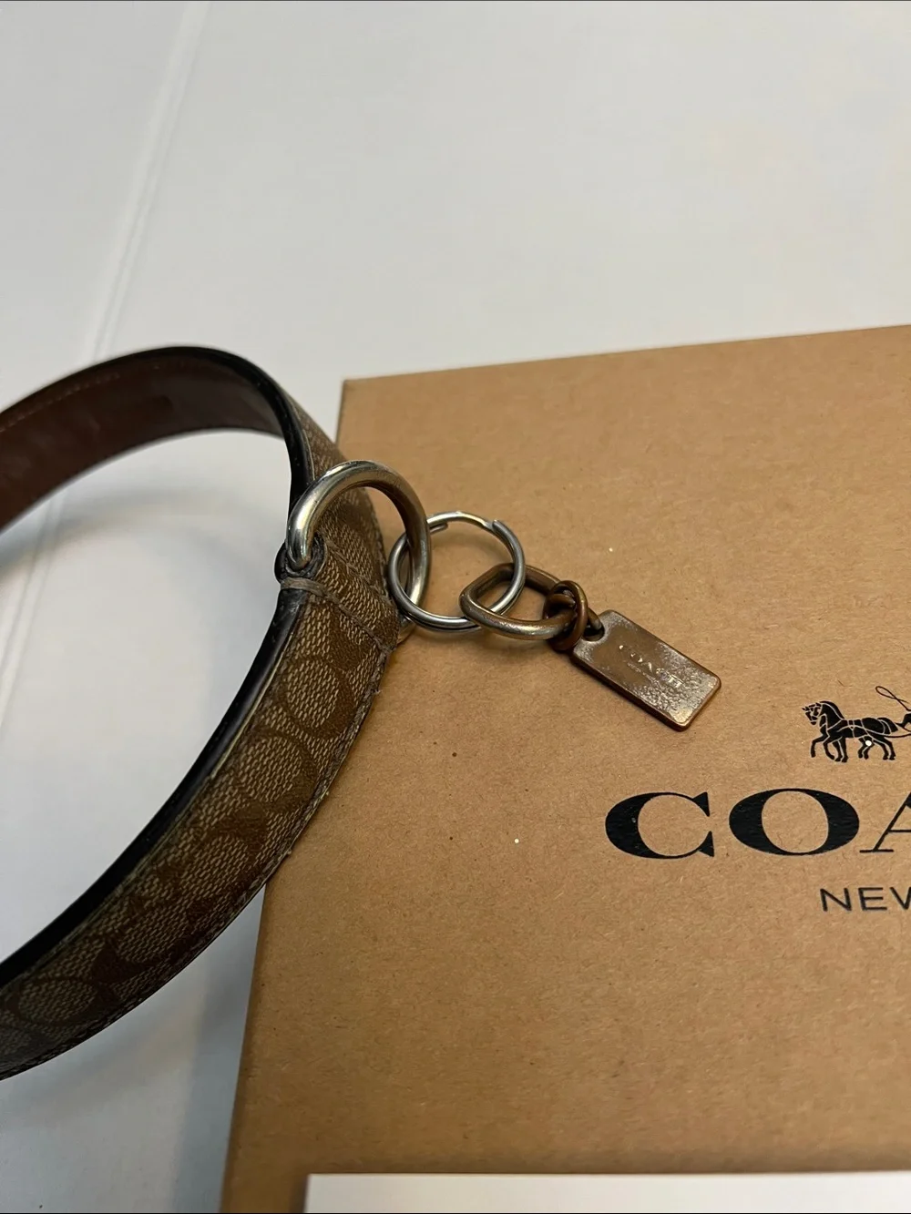 COACH LOGO LARGE DOG CANINE LEASH 1” WIDE AND COLLAR SET BROWN LEATHER